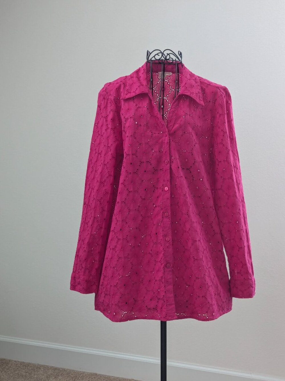Nicole Miller Artelier Fuchsia Cotton Eyelet Shirt S